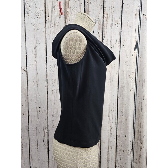 Dana Buchman 10 Black Drape Neck Career Work Blouse Top Shirt Stretch Orig. EUC - Picture 2 of 6